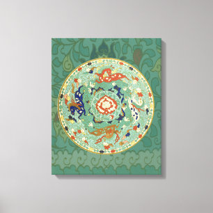Antiek Chinese cirkel blauw groen Canvas Afdruk