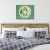 Antiek Chinese cirkel blauw groen Canvas Afdruk (Insitu (Slaapkamer))