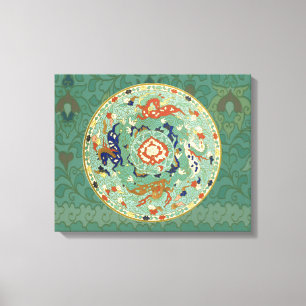 Antiek Chinese cirkel blauw groen Canvas Afdruk