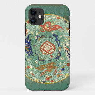 Antiek Chinese cirkel blauw groen Case-Mate iPhone Case