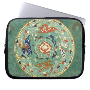 Antiek Chinese cirkel blauw groen Laptop Sleeve