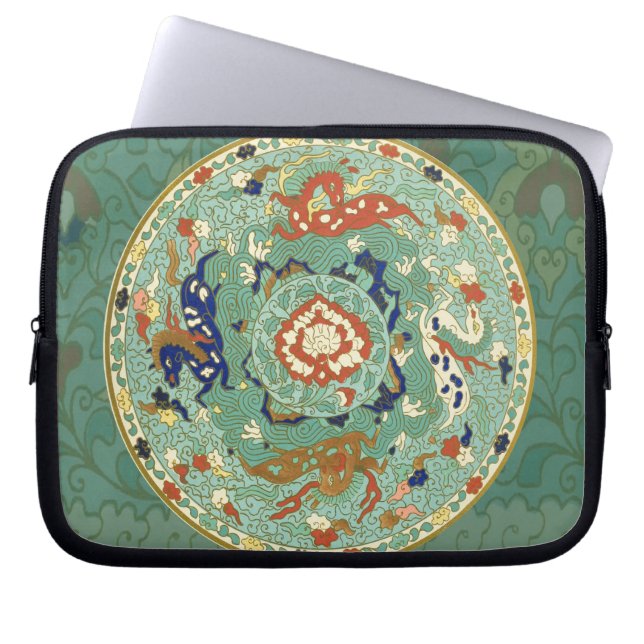 Antiek Chinese cirkel blauw groen Laptop Sleeve (Voorkant)