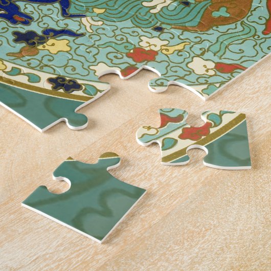 Antiek Chinese cirkel blauw groen Legpuzzel (Zijkant)