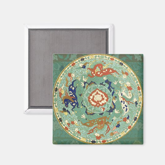 Antiek Chinese cirkel blauw groen Magneet (Voorkant / Achterkant)