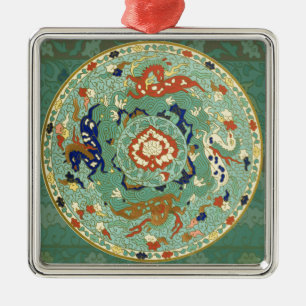 Antiek Chinese cirkel blauw groen Metalen Ornament