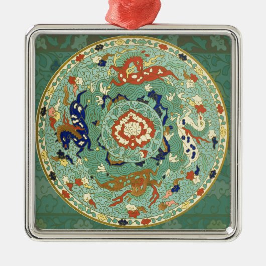 Antiek Chinese cirkel blauw groen Metalen Ornament (Voorkant)