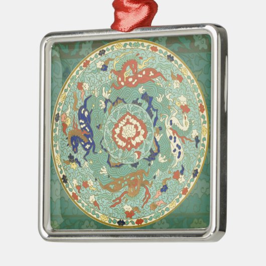 Antiek Chinese cirkel blauw groen Metalen Ornament (Links)