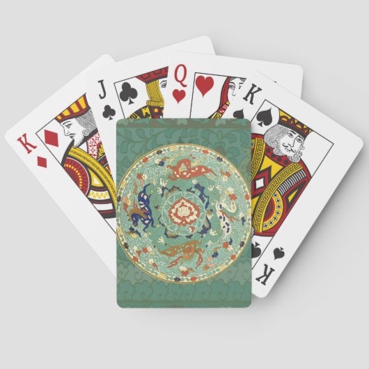 Antiek Chinese cirkel blauw groen Pokerkaarten (Achterkant)
