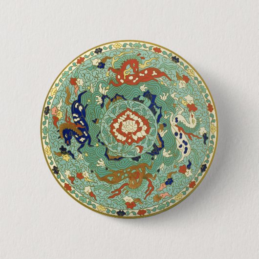 Antiek Chinese cirkel blauw groen Ronde Button 5,7 Cm (Voorkant)