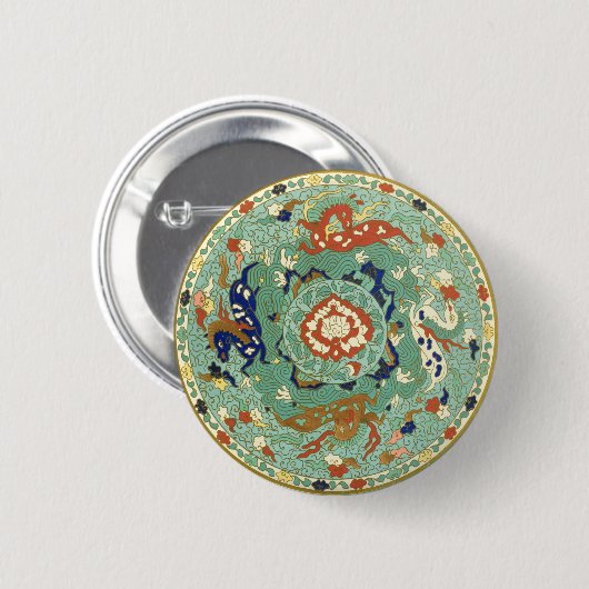 Antiek Chinese cirkel blauw groen Ronde Button 5,7 Cm (Voorkant /achterkant)