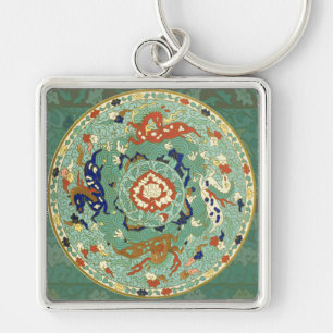 Antiek Chinese cirkel blauw groen Sleutelhanger