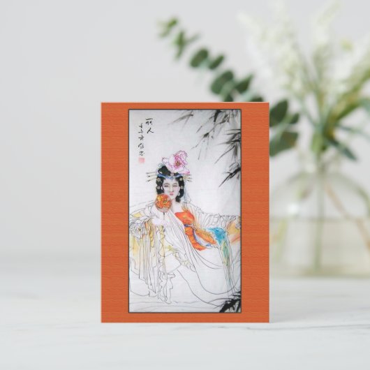 Antiek Chinese Dame met een ventilator in het Oran Briefkaart (Staand voorkant)