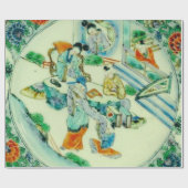 Antiek Chinese Groene Chinoiserie Bloemen Decoupag Cadeaupapier (Vlak)