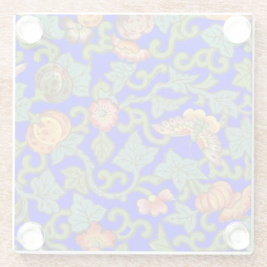 Antiek Chinese porseleinen bloemen en vlinders Glazen Onderzetter (Achterkant)