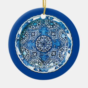 Antiek-Chinese porseleinplate, kobalt blauw Keramisch Ornament
