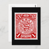 Antiek Chinese postzegel in rood T-shirt lang Briefkaart (Voorkant / Achterkant)