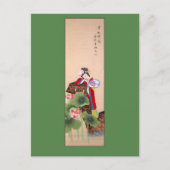 Antiek Chinese schilderdame met ventilator Briefkaart (Voorkant)
