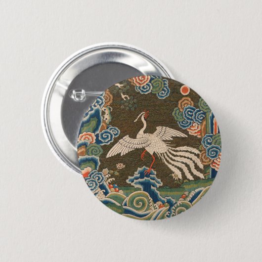 Antiek chinese vogelkunst tapestry phoenix ronde button 5,7 cm (Voorkant /achterkant)