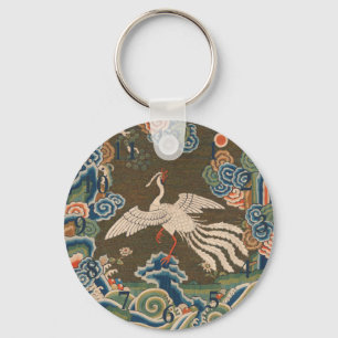 Antiek chinese vogelkunst tapestry phoenix sleutelhanger