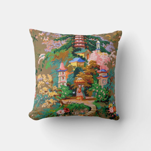 Antiek Chinoiserie Design Pagoda Pillow Kussen (Voorkant)
