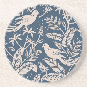Antiek Chinoiserie Vogel Bloemen Blauw Grijs & Ivo Zandsteen Onderzetter