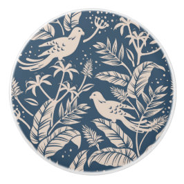 Antiek Chinoiserie Vogel Bloemen Blauw & Ivoor Keramische Knop