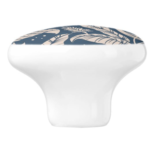 Antiek Chinoiserie Vogel Bloemen Blauw & Ivoor Keramische Knop (Zijkant)