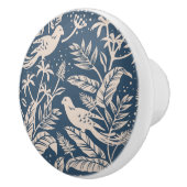 Antiek Chinoiserie Vogel Bloemen Blauw & Ivoor Keramische Knop (Rechts)