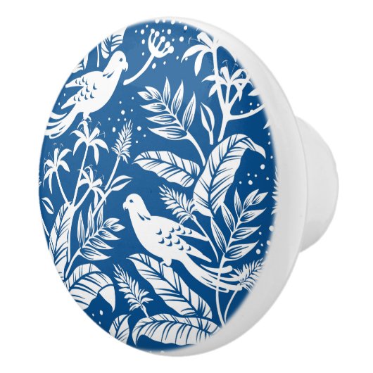 Antiek Chinoiserie Vogel Bloemen Blauw & Wit Keramische Knop (Rechts)