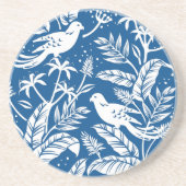 Antiek Chinoiserie Vogel Bloemen Blauw & Wit Zandsteen Onderzetter (Voorkant)