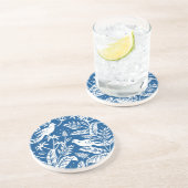 Antiek Chinoiserie Vogel Bloemen Blauw & Wit Zandsteen Onderzetter (Zijkant)