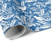 Antiek Chinoiserie Vogels Bloemen Blauw & Wit Cadeaupapier (Rol Hoek)