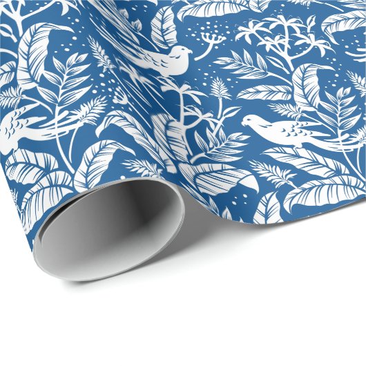 Antiek Chinoiserie Vogels Bloemen Blauw & Wit Cadeaupapier (Rol Hoek)