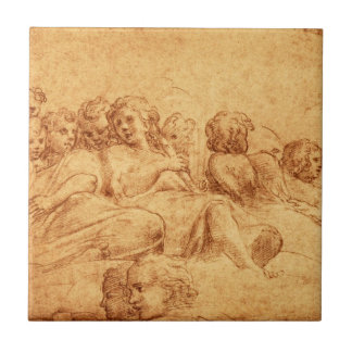 Antiek Choir Angels Drawing Renaissance Tegeltje