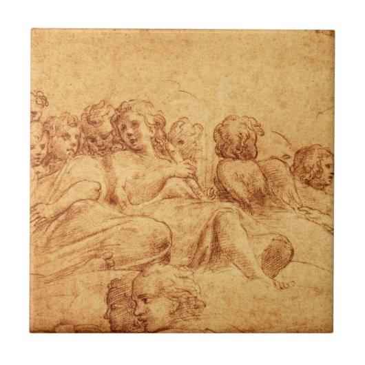  Antiek Choir Angels Drawing Renaissance Tegeltje (Voorkant)