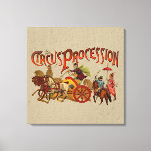Antiek Circus Parade Clowns paarden Canvas Afdruk