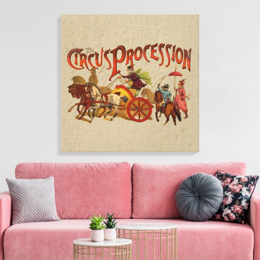 Antiek Circus Parade Clowns paarden Canvas Afdruk (Insitu (Woonkamer))