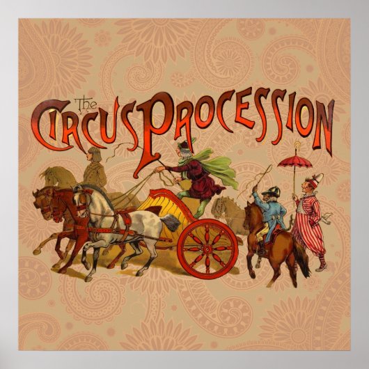 Antiek Circus Parade Clowns paarden Poster (Voorkant)