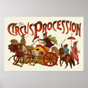 Antiek Circus Parade Clowns paarden Poster