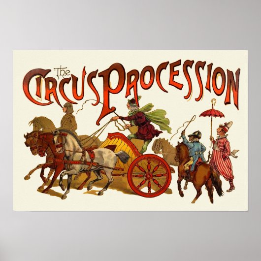 Antiek Circus Parade Clowns paarden Poster (Voorkant)