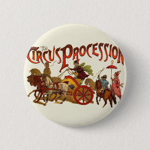 Antiek Circus Parade Clowns paarden Ronde Button 5,7 Cm