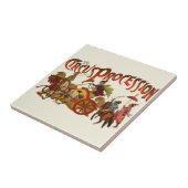 Antiek Circus Parade Clowns paarden Tegeltje (Zijkant)