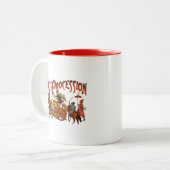 Antiek Circus Parade Clowns paarden Tweekleurige Koffiemok (Voorkant links)