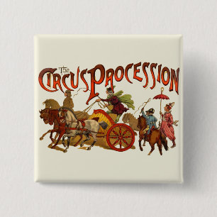 Antiek Circus Parade Clowns paarden Vierkante Button 5,1 Cm