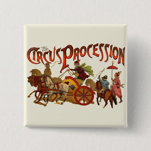 Antiek Circus Parade Clowns paarden Vierkante Button 5,1 Cm (Voorkant)