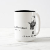 Antiek cirkelvormige krachmachine tweekleurige koffiemok (Voorkant rechts)