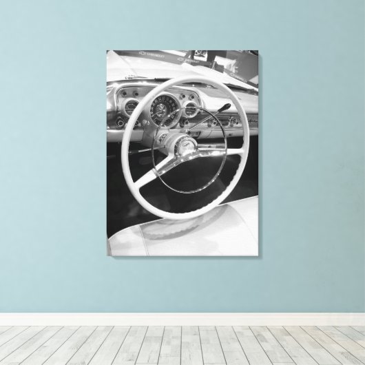 Antiek Classic Car Chevrolet Wheel Canvas Afdruk (Insitu (Houten vloer))