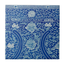 Antiek Classic Chinees Bloemen Kobalt Blauw Patroo