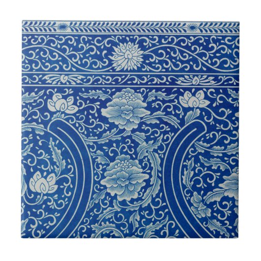 Antiek Classic Chinees Bloemen Kobalt Blauw Patroo Tegeltje (Voorkant)