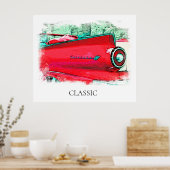 *~* Antiek  Classic Red Car Poster (Keuken)